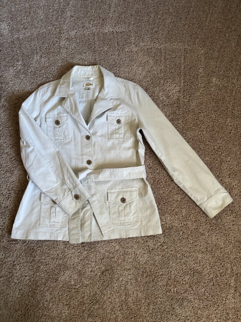 Vintage Talbots Jacket Womens 16P Cream Cotton Stretch Utility Field Trench